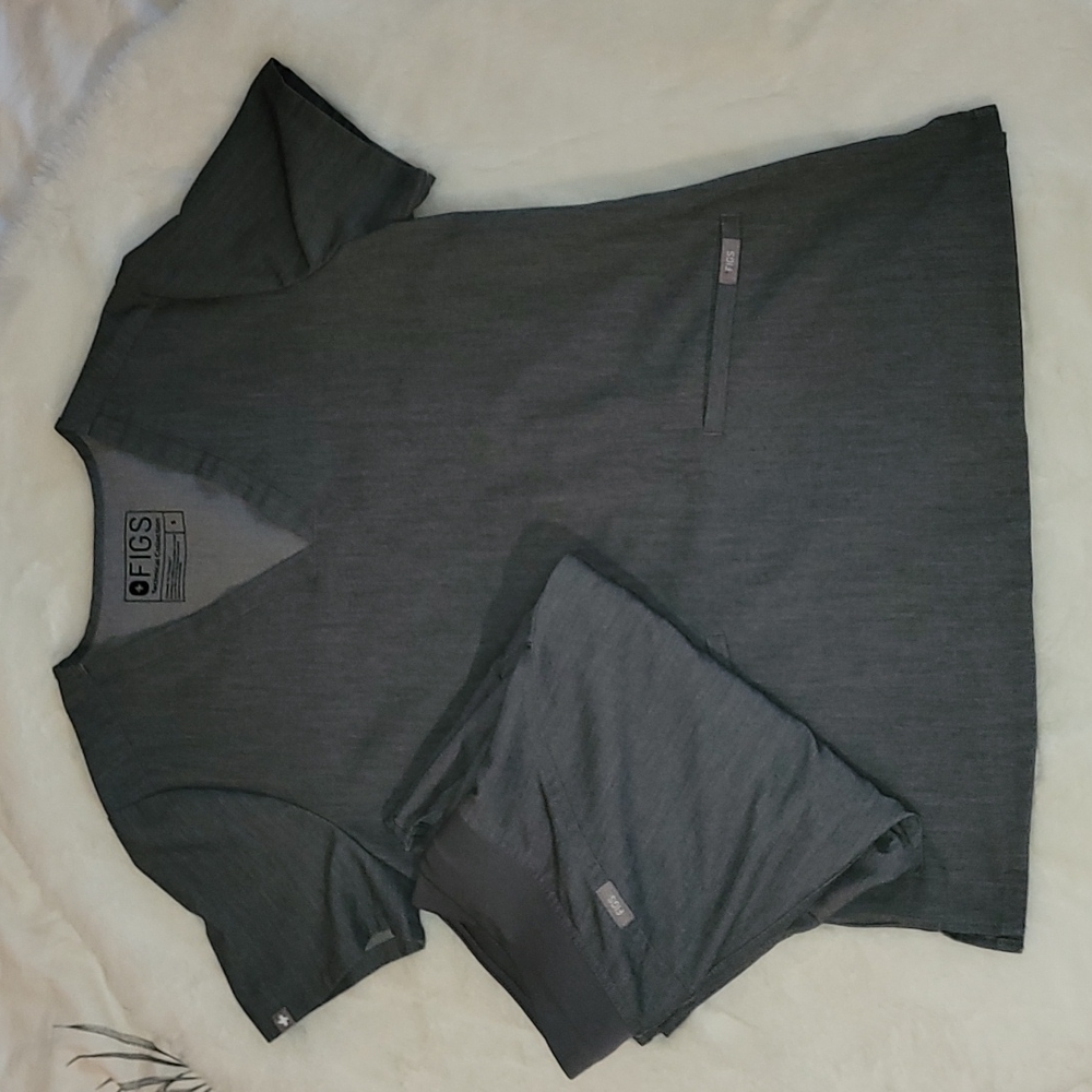 2 PC Figs Gray Technical Collection Scrubs Pants & Top Set SM